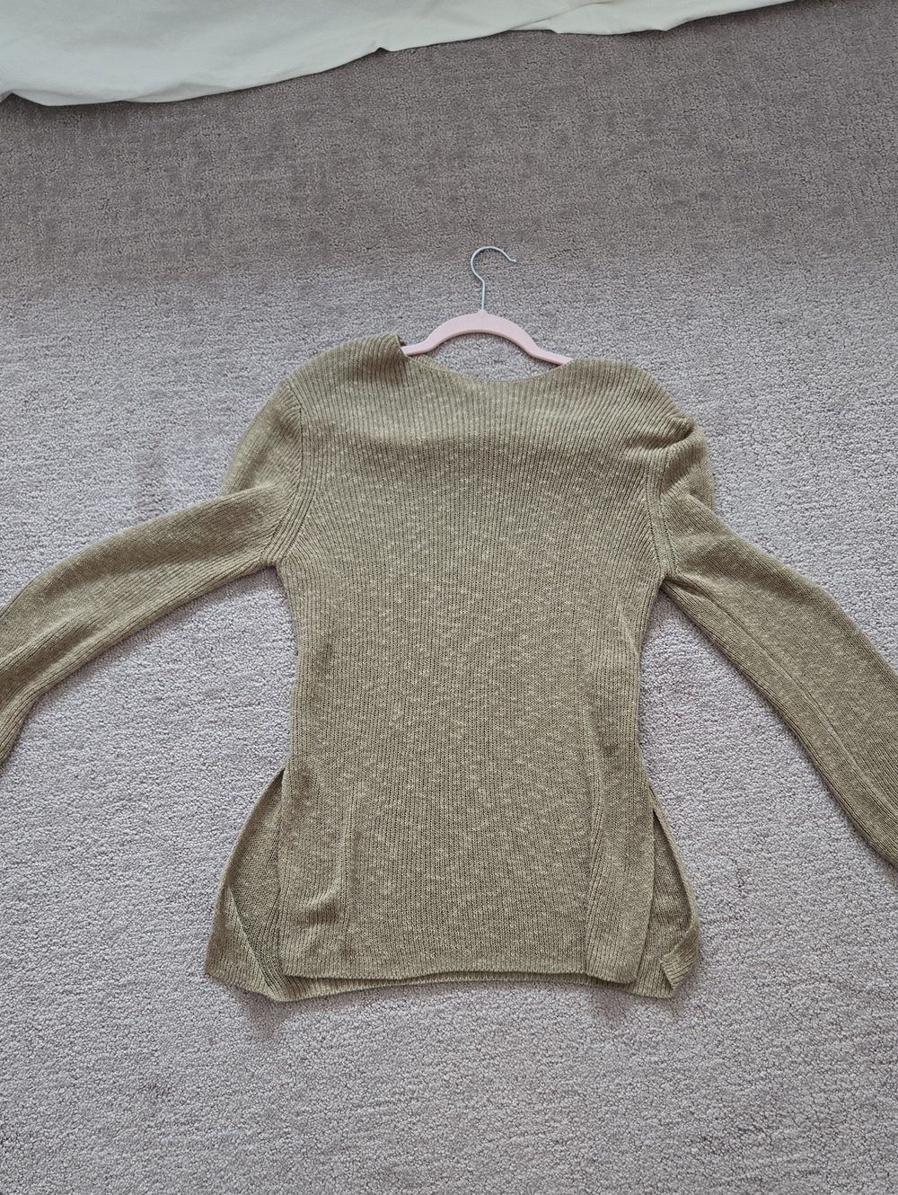 Massimo Dutti Green Slit Sides Sweater Cotton Blend Size MEDIUM